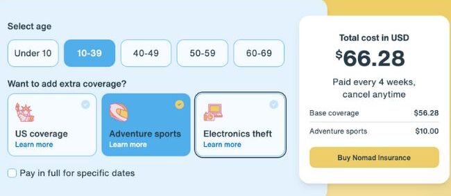 safetywing adventure sports pricing